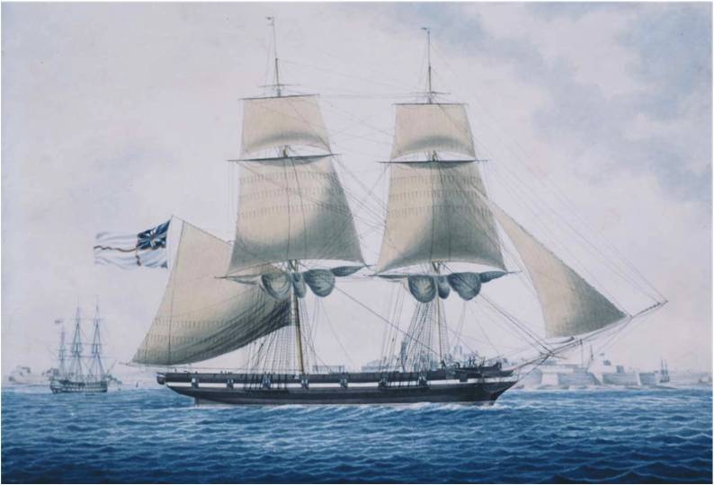 Painting of the ex-James Madison after her sale to the 2nd Earl Belmore and the former cutter’s conversion to the armed yacht Osprey. (from the collection of John Armar Lowry-Corry, 8th Earl Belmore) Painting of the ex-James Madison after her sale to the 2nd Earl Belmore and the former cutter’s conversion to the armed yacht Osprey. (from the collection of John Armar Lowry-Corry, 8th Earl Belmore)